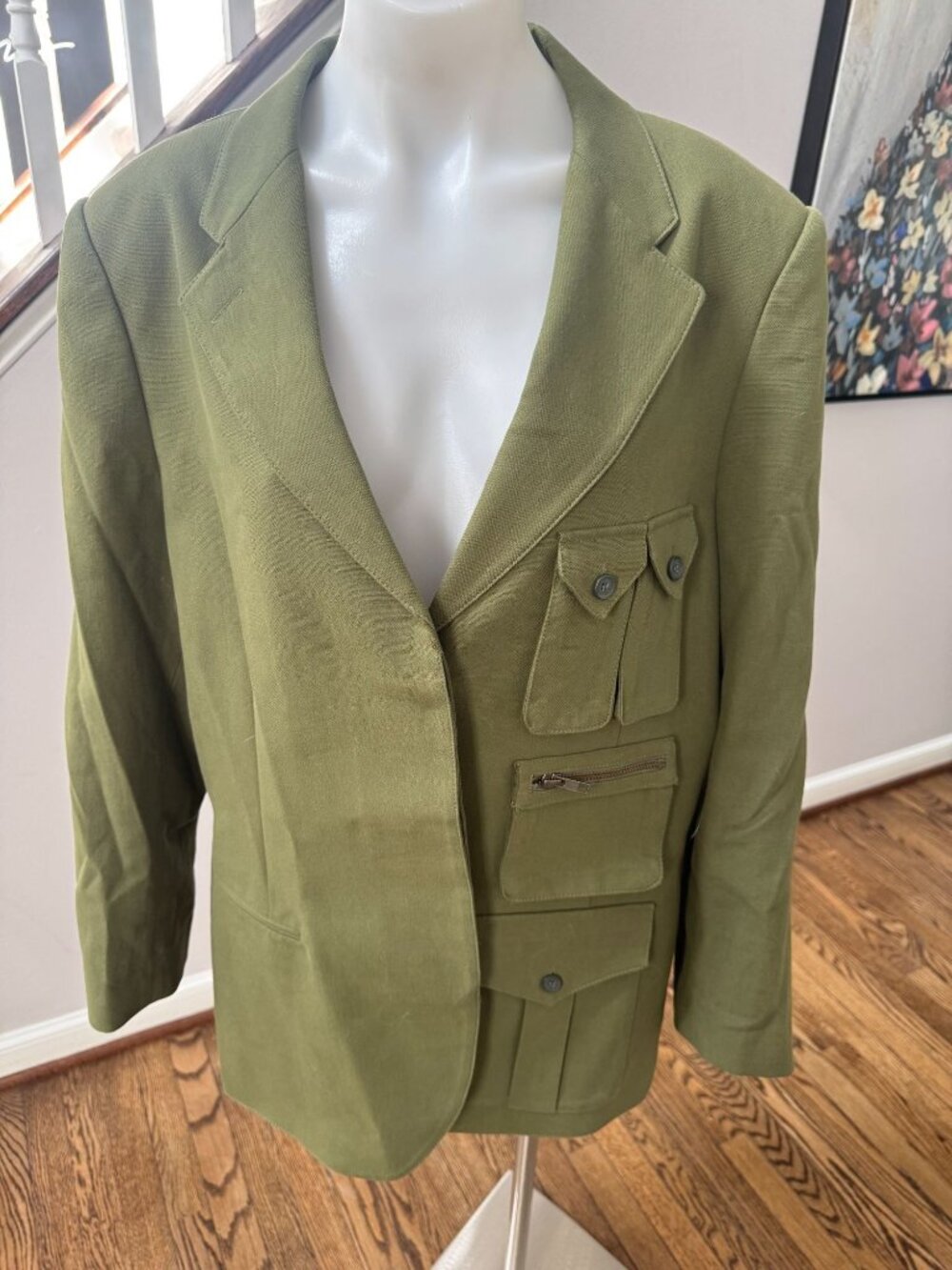 SMYTHE Surplus Cargo Pocket Tencel Cotton Blazer in Army Green Size Large - Picture 2 of 4